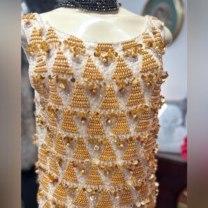 Vintage Mod Gogo 1960’s Beaded Wool Sweater Hong Kong Made